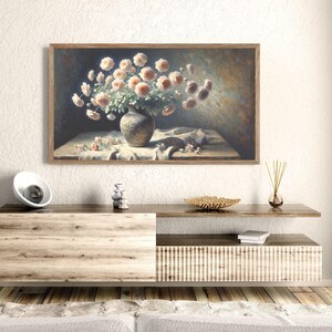 FRAME TV Art Pink Flowers Still Life, Dark Moody Floral Picture Vintage ...