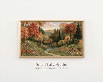 FRAME TV Art Felt Style Fall Forest, Samsung Frame TV Art Autumn Landscape, Whimsical Cozy Autumnal Artwork | TV1441