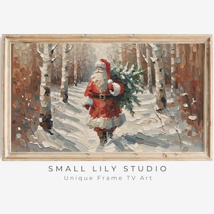 Christmas FRAME TV art Santa Claus with Pine Tree, Festive Samsung Frame tv art Santa in Winter Snow Landscape, Holidays TV picture | TV175