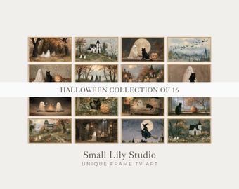 Halloween FRAME TV Art Bundle of 16, Samsung Frame TV Art Cute Ghosts, Black Cat and Witches Pictures, Spooky tv artwork set | TV1406