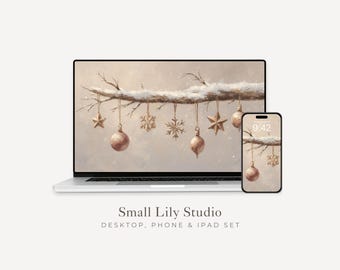 Christmas Ornaments Desktop Wallpaper Set, Winter Holidays Phone Wallpaper, Cute iPhone Wallpaper, Aesthetic iPad Background | WS125