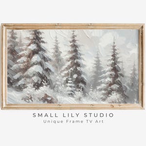 FRAME TV Winter Trees Landscape Art, Neutral Winter Samsung Frame TV Art Snow Forest, Vintage Style Texture Painting White Tv Art | TV436
