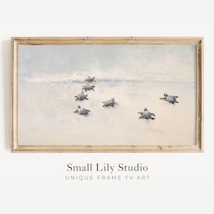 FRAME TV art Baby Turtles on Beach, Samsung Frame tv art neutral minimalist, Summer Coastal TV screensaver, Cute animal tv art | TV807