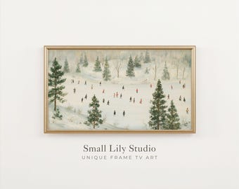 FRAME TV Art Winter Ice Skating, Samsung Frame TV Art Ice Skaters, Whimsical Festive Holiday Season Artwork | TV1485