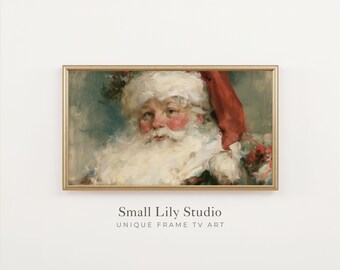 FRAME TV Art Santa Portrait, Christmas Samsung Frame TV Art, Festive Vintage Style Painting Red White Green | TV1488