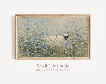 FRAME TV Art Sheep in Flowers, Spring Samsung Frame TV Art, Vintage Style Floral Landscape Artwork | TV1249