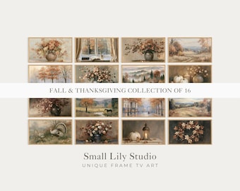 FRAME TV Art Fall Thanksgiving Bundle of 16, Samsung Frame TV Art Autumn Landscapes, Moody Fall Botanicals tv artwork set | TV1408