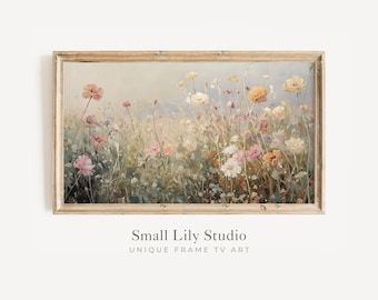FRAME TV art Summer wildflowers, Samsung Frame tv art field of flowers, Spring country farmhouse cottage tv art vintage style | TV343