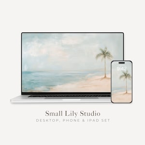 Palm Tree Desktop Wallpaper Set, Minimalist Summer Phone Wallpaper, Beach iPhone Wallpaper, Tropical iPad Background Vintage Style | WS027