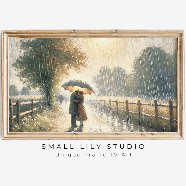 Romantic FRAME TV art Couple in Rain under Umbrella, Valentine's Day Samsung Frame tv art, Wedding anniversary tv art download | TV239