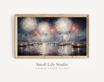 FRAME TV Art 4th of July Fireworks, Red White and Blue Samsung Frame TV Art, Patriotic Independence Day Vintage Style Picture | TV1274