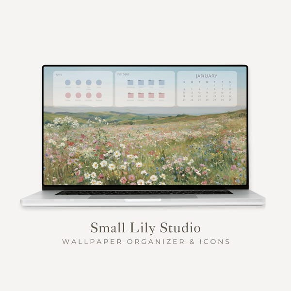 2026-2027 Colorful Flowers Desktop Wallpaper Organizer, Macbook Wallpaper Calendar & Icons, Aesthetic Laptop Background Mac PC | WO014