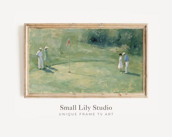 FRAME TV Art Golf Lesson, Samsung Frame TV Art Summer Sports, Vintage Style Golf Putting Green Artwork | TV1287