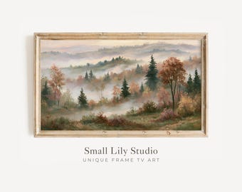 FRAME TV Art Fall Trees and Mountains, Samsung Frame TV Art Autumn Landscape, Vintage Style Countryside Painting | TV1375