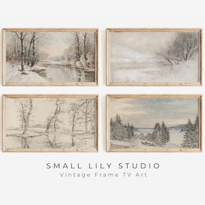 Winter Trees FRAME TV art BUNDLE, Neutral Frame tv art set, Vintage Winter snow landscape tv art pack, Samsung Frame tv art download | TV179