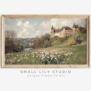 FRAME TV art Spring Landscape with Castle, Samsung Frame tv art Spring in Germany, Vintage style painting Spring countryside flowers | TV735