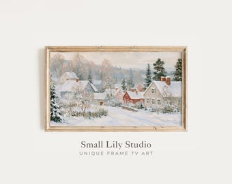 FRAME TV Art Cute Winter Village, Christmas Samsung Frame TV Art, Aesthetic Vintage Style Painting | TV1473