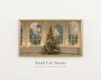 FRAME TV Art Golden Christmas Tree, Festive Season Samsung Frame TV Art, Vintage Style Painting | TV1477