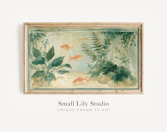 FRAME TV Art Gold Fish Tank, Samsung Frame TV Art Aquarium Vintage Style Painting, Relaxing Calming Artwork | TV1299