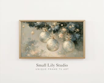 FRAME TV Art Christmas Ornaments, Samsung Frame TV Art Festive Golden Baubles, Vintage Style Painting | TV1486