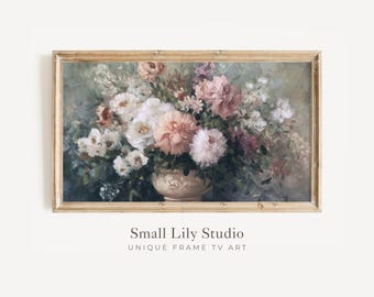 FRAME TV Art Mother's Day Flowers, Samsung Frame TV Art Floral Still Life, Muted Vintage Style Painting | TV1246