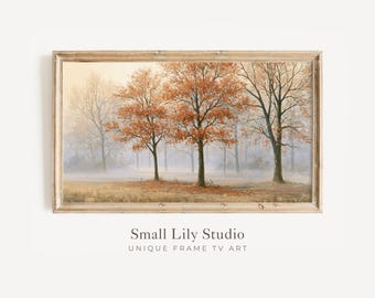 FRAME TV Art Fall Trees, Samsung Frame TV Art Autumn Landscape, Vintage Style Painting | TV1366