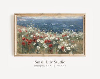 FRAME TV Art Coastal Flowers, Red White and Blue Samsung Frame TV Art 4th of July, Independence Day tv Art, Memorial Day Artwork | TV1277