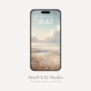 Drömsk akvarell telefonbakgrund, blommig landskap iPhone-bakgrund, estetisk blå rosa blommor Samsung Galaxy telefonbakgrund | WP009