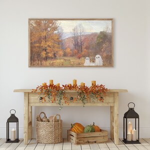 Samsung FRAME TV Famiglia fantasma di 4 persone in un paesaggio vintage, grafica autunnale per TV Frame, grafica spettrale per Halloween, download di grafica autunnale per TV / TV117 immagine 3