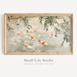 FRAME TV art Koi Fish in Pond, Samsung Frame tv neutral Spring picture, Spring TV art screensaver Japan themed relaxing artwork | TV686