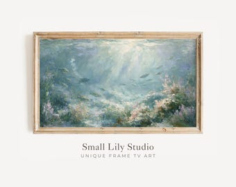 FRAME TV Art Scuba Diving in the Ocean, Samsung Frame TV Art Summer Activities, Vintage Style Blue Coastal Artwork | TV1295