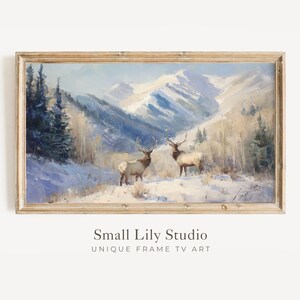 FRAME TV art Elk in Winter Landscape, Samsung Frame TV Art Vintage Style Deer Painting | TV1095