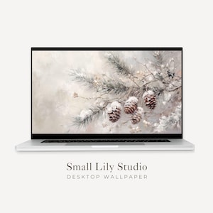 Papel de parede com pinhas, papel de parede de Natal para Macbook, fundo de inverno para laptop, pintura em estilo vintage | WD082