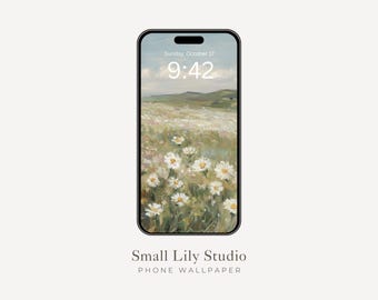 Daisy Field Handy Hintergrundbilder, iPhone Hintergrundbilder Frühling, Samsung Galaxy Handy Hintergrund, Ästhetischer Vintage Stil | AP228