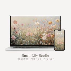 Pink Floral Desktop Wallpaper Set, Wildflowers Phone Wallpaper, Flowers iPhone Wallpaper, Aesthetic iPad Background Vintage Style | WS001