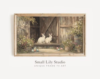 FRAME TV Art Farmhouse Easter Bunnies, White Rabbits Samsung Frame TV Art, Cute Country Farm tv picture | TV1135