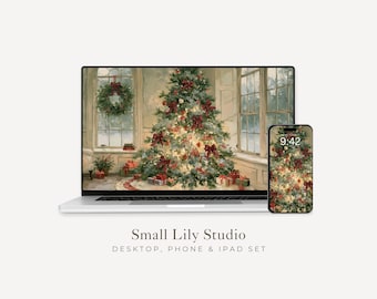 Cozy Christmas Tree Desktop Wallpaper Set, Seasonal  Phone Wallpaper, Festive iPhone Wallpaper, Aesthetic iPad Background | WS292