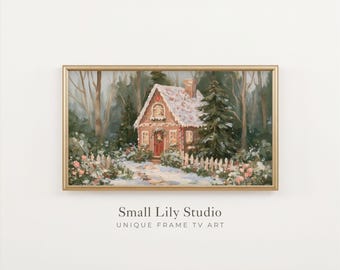 FRAME TV Art Gingerbread House, Cute Christmas Samsung Frame TV Art, Colorful Fairytale Vintage Style Painting | TV1470