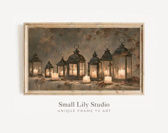 FRAME TV Art Cozy Lanterns, Samsung Frame TV Art Fall Candles, Vintage Style Autumn Painting | TV1359