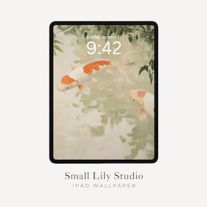 Papier peint iPad Koi Pond, Papier peint poisson relaxant iPad, Peinture de style vintage, Arrière-plan esthétique pour tablette, Papier peint iPad japonais | WT019