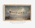 FRAME TV art Santa and Reindeer Flying Through Night Sky, Christmas Samsung Frame TV art, Whimsical Festive Vintage Style Painting | TV961