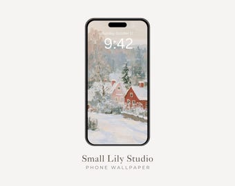 Winter Village Phone Wallpaper, Christmas iPhone Wallpaper, Holiday Season Samsung Galaxy Phone Background, Vintage Style Art | WP303