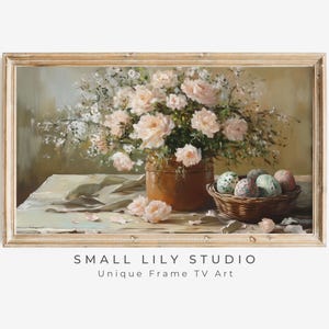 Easter FRAME TV art, Easter Eggs Floral Samsung Frame tv artwork pink, Farmhouse Easter Frame tv vintage painting style artwork | TV611
