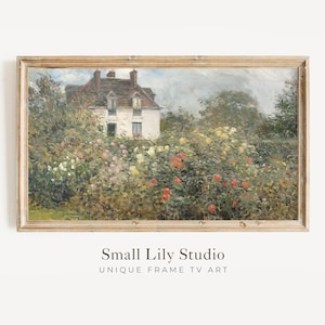 FRAME TV art Cottage and Rose Garden, Samsung Frame TV art Spring Flowers Country Farmhouse Decor, Vintage oil painting style art  | TV360