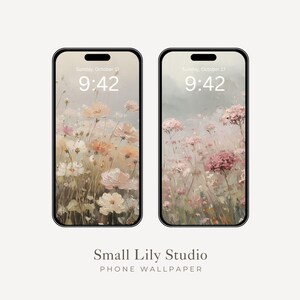 Wildflowers Phone Wallpaper Set of 2, Dreamy iPhone Wallpapers, Abstract Floral Samsung Galaxy Phone Background, Vintage Style Art | WPB007