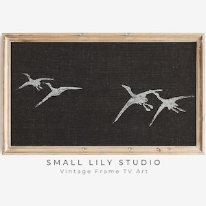Samsung FRAME TV Japanese cranes vintage, Minimalist Japandi TV art black and white, Antique wood block Frame tv art wabi sabi | TV60