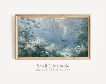 FRAME TV Art Scuba Diver in the Ocean, Samsung Frame TV Art Summer Activities, Vintage Style Blue Coastal Artwork | TV1296
