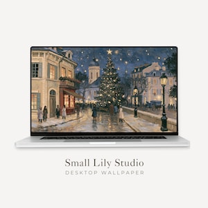 Julbakgrundsbild på skrivbordet, Macbook-bakgrund i Van Gogh-stil, söt festlig bakgrund, målning i vintagestil | WD282