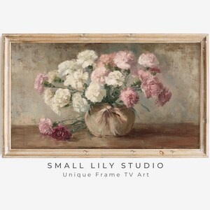 FRAME TV art Mother&#39;s Day Carnations, Samsung Frame Tv Art Mothers Day Pink Flowers, Rustic Vintage Style Painting Spring Florals | TV762