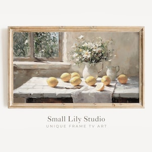 FRAME TV art Lemons & Daisies, Spring Samsung Frame tv art rustic farmhouse kitchen, Vintage style painting citrus fruit cottage | TV649
